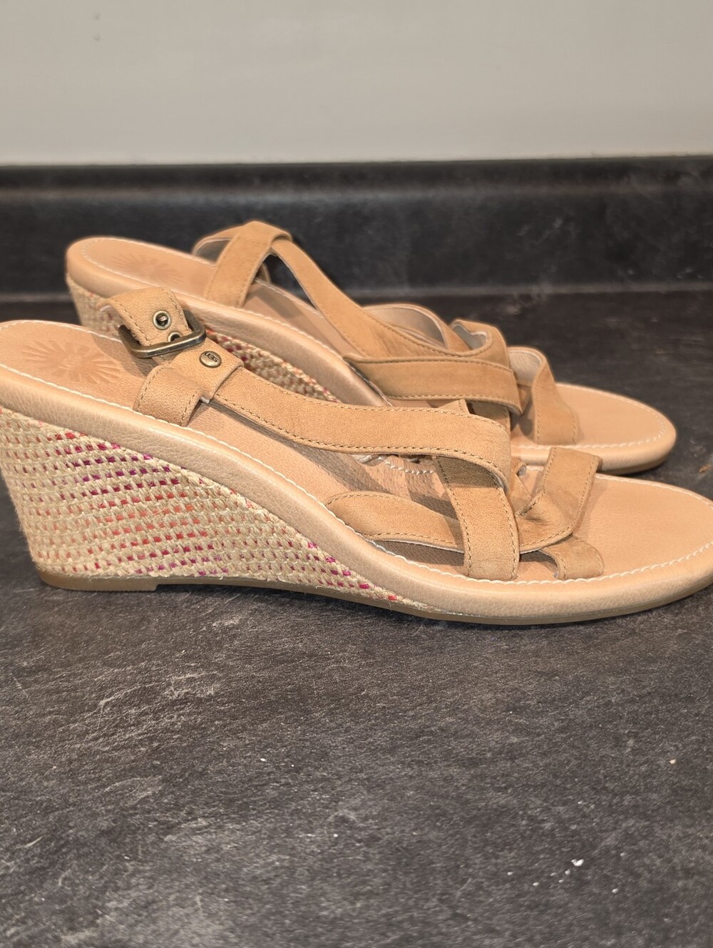 UGG Women's Size 9 Tan Wedge Sandals with Braided Espadrille Heel